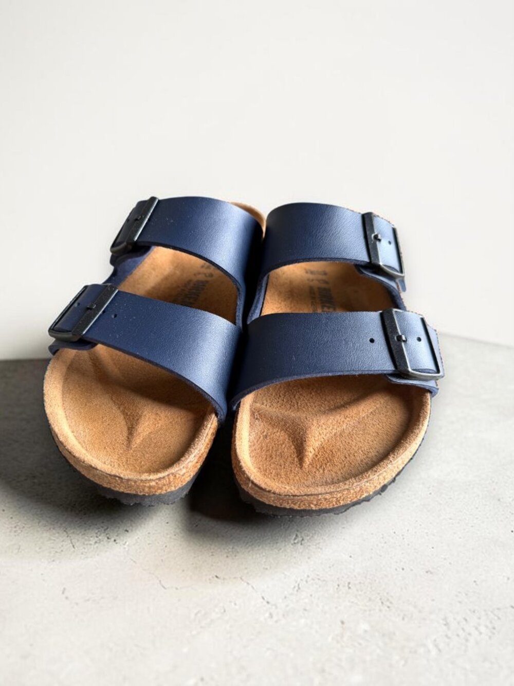 Birkenstock Arizona Blue Vegan Synthetic Black Buckle Regular Width  W6 M4 37 EU - Picture 6 of 12
